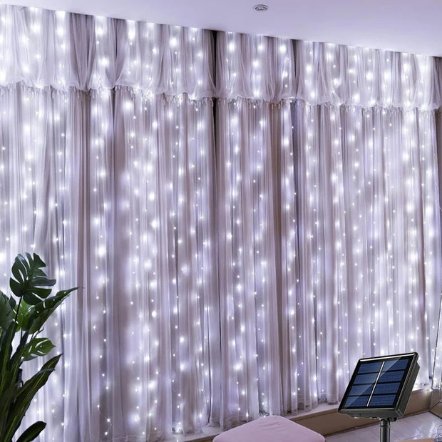 Solar Curtain Light Outdoor Waterproof Solar Fairy Garland String Lights